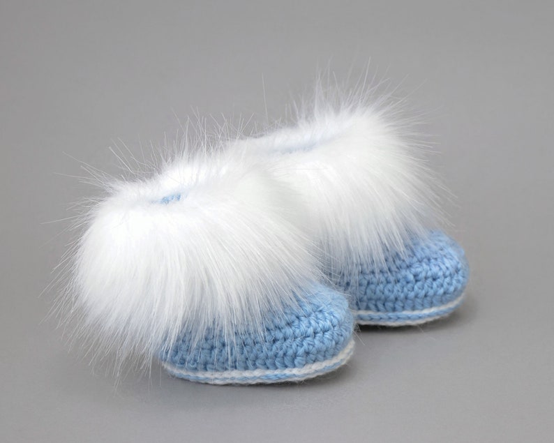 Baby boy booties, Preemie boy shoes, Faux Fur booties, Baby winter boots, Crochet baby booties, Infant shoes, Newborn shoes, Baby boy gift image 5