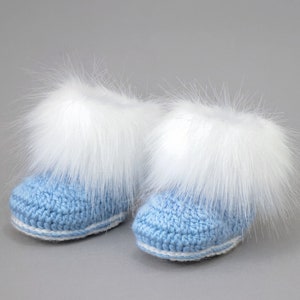 Baby boy booties, Preemie boy shoes, Faux Fur booties, Baby winter boots, Crochet baby booties, Infant shoes, Newborn shoes, Baby boy gift image 9