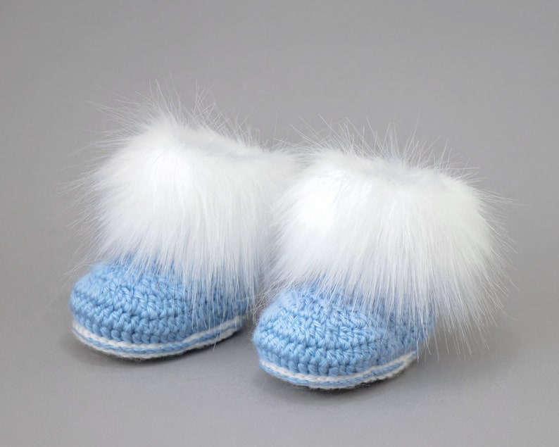 Baby boy booties, Preemie boy shoes, Faux Fur booties, Baby winter boots, Crochet baby booties, Infant shoes, Newborn shoes, Baby boy gift image 9