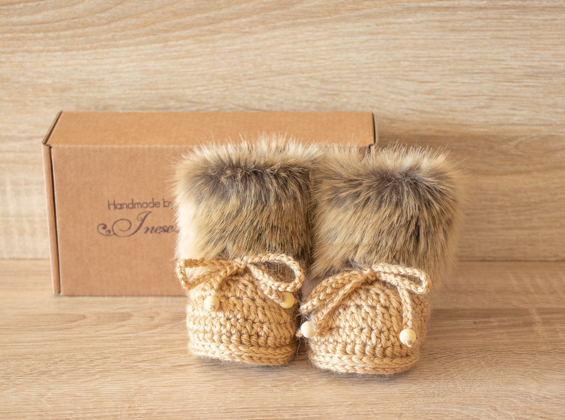 Gender neutral baby shoes, Crochet fur Booties, Newborn