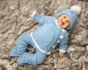 Baby boy home coming outfit - Hand knit layette - Knitted Baby Outfit - Hand knit baby clothes- Take home outfit- Newborn Coming Home Outfit