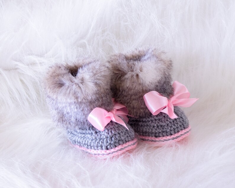 Pink and Gray Baby Girl Booties Crochet Booties Baby Girl Etsy