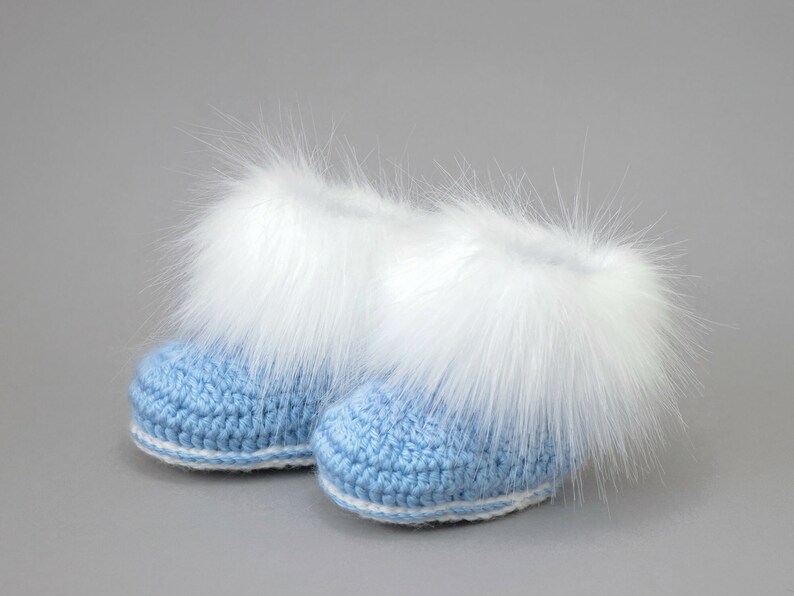 Baby boy booties, Preemie boy shoes, Faux Fur booties, Baby winter boots, Crochet baby booties, Infant shoes, Newborn shoes, Baby boy gift image 6