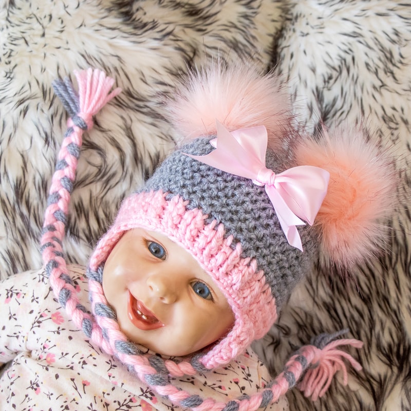 New Baby Girl Winter Cap In Pink Color With Golden Bow For 0-2 Years In Jersey stuff on Sale Price main image 1