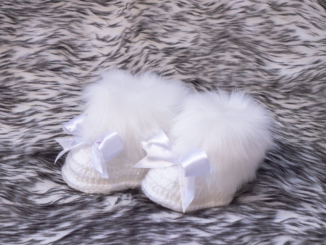 White Baby Booties Faux Fur Booties Baby Girl Shoes Baby Etsy