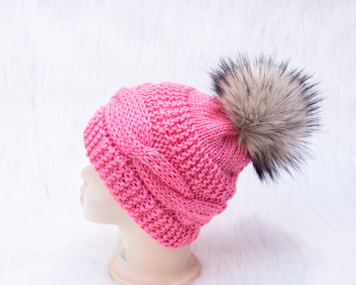 Raspberry Pink Baby Girl Hat and Booties With Fur Baby Girl Etsy