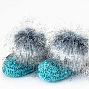 Teal shoes Fur Winter Booties Baby booties New mom gift image 6