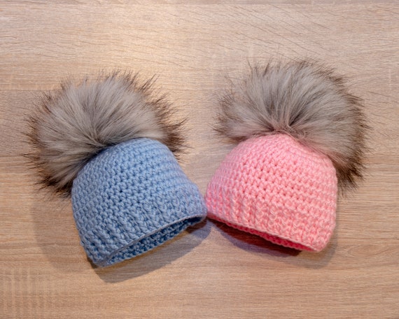 12-24 months Unisex Babies White Handmade Double Pom Pom Hat in sizes newborn