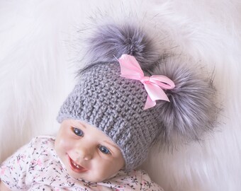 Baby girl pink cheap pom pom hat