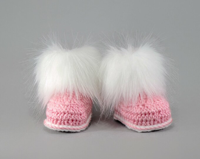 Baby girl booties, Preemie girl shoes, Fur booties, Baby winter boots, Crochet baby booties, Infant shoes, Newborn shoes, Baby girl gift