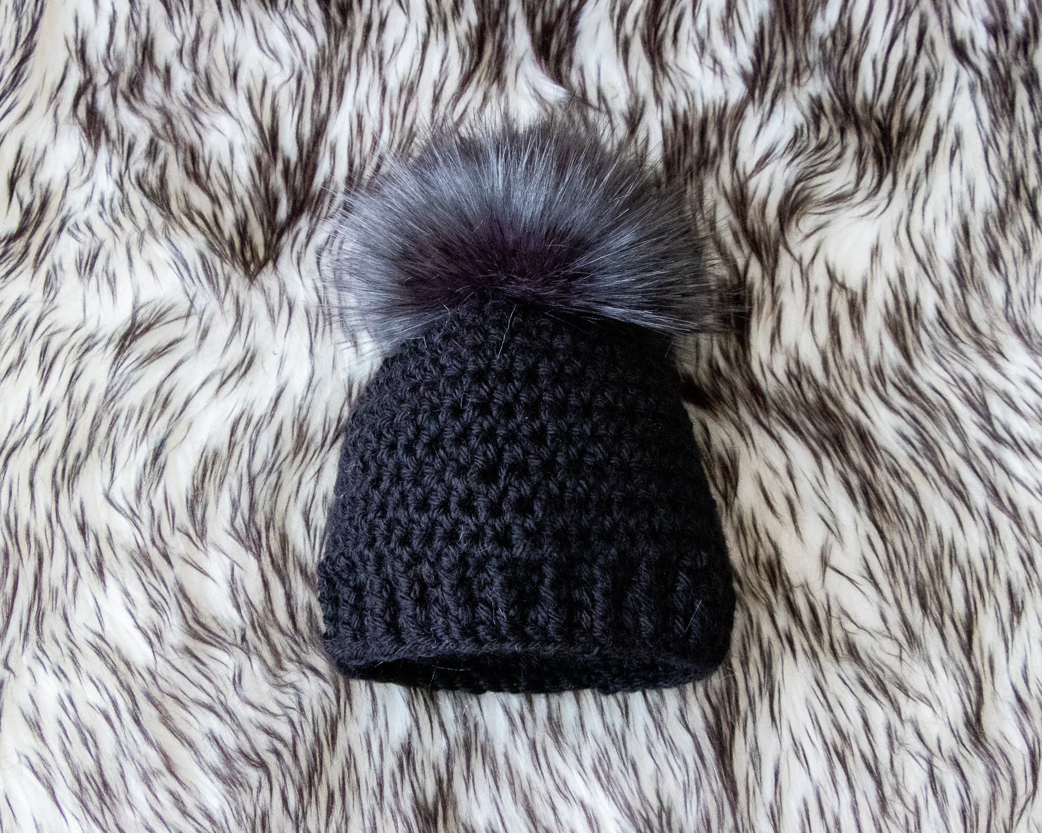 Black Faux Fur Pom Pom Hatblack Faux Fur Pom Pom Hat | Winter Baby Hats | Dudis Design 9-12 Months