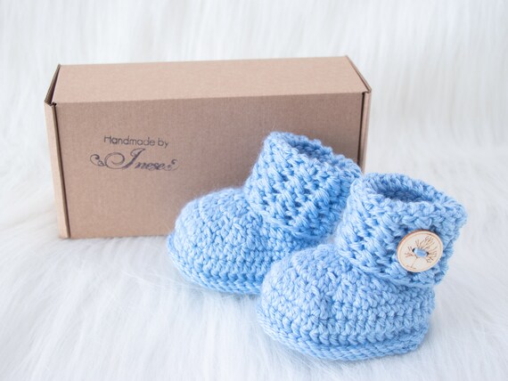 Blue Baby boy booties Crochet baby 