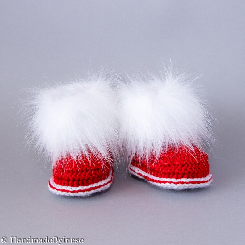 Baby first christmas booties, Crochet baby booties, Baby winter boots, Newborn booties, Preemie shoes, Faux fur booties, Baby crib shoes image 5
