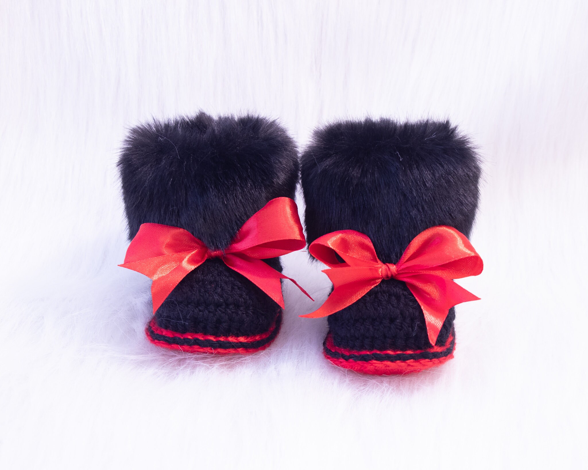 Faux fur booties with bows Baby girl booties Newborn Etsy