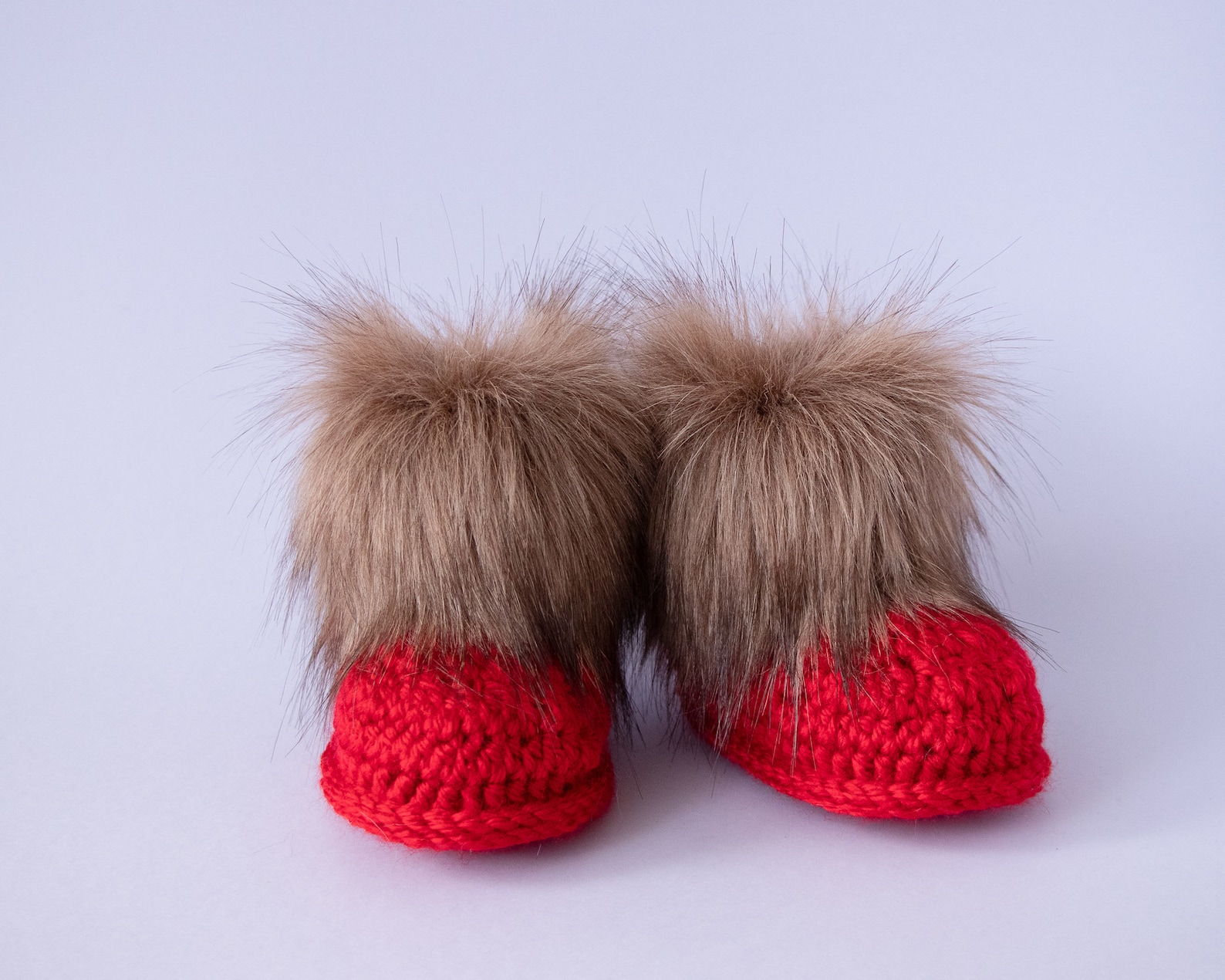 Red Baby Booties Faux Fur Booties Red Baby Shoes Crochet Etsy