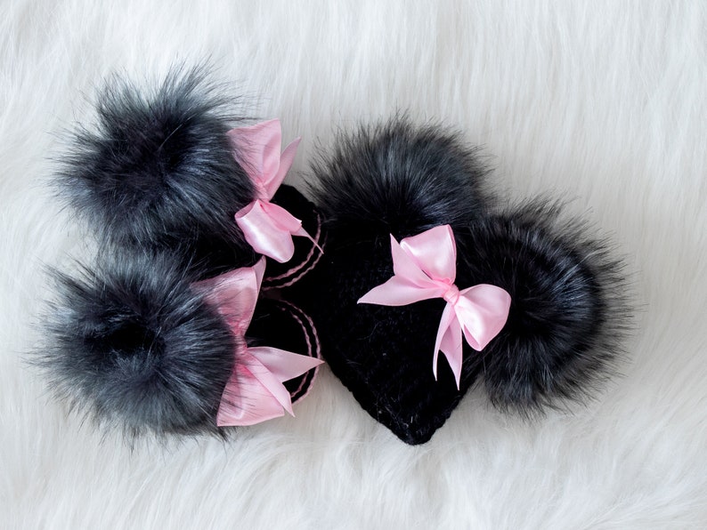 Black and pink baby girl hat and 