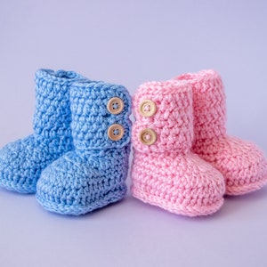 Twin Boy & Girl baby Booties, Crochet booties, Twin preemie gift, Pregnancy Announcement, Pink and blue booties, Pink booties, Blue booties image 1