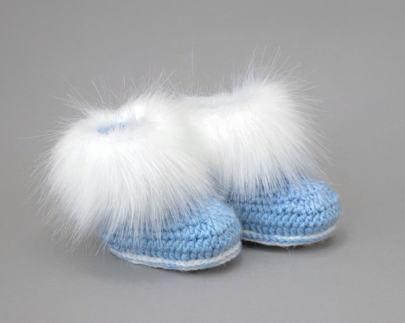 Baby boy booties, Preemie boy shoes, Faux Fur booties, Baby winter boots, Crochet baby booties, Infant shoes, Newborn shoes, Baby boy gift image 2