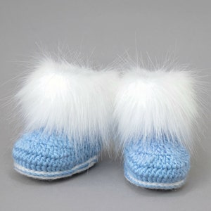 Baby boy booties, Preemie boy shoes, Faux Fur booties, Baby winter boots, Crochet baby booties, Infant shoes, Newborn shoes, Baby boy gift image 1