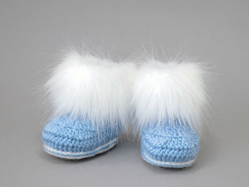 Baby boy booties, Preemie boy shoes, Faux Fur booties, Baby winter boots, Crochet baby booties, Infant shoes, Newborn shoes, Baby boy gift image 1