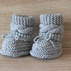 Gray baby booties, Unisex Baby Booties, Knitted booties, Baby boy booties, Baby Hand Knitted Booties, Cable knit baby boots, Infant booties image 4