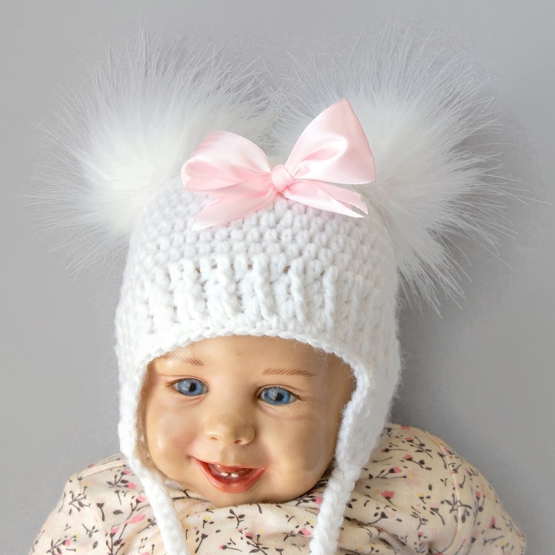 New Baby Girl Winter Cap In Pink Color With Golden Bow For 0-2 Years In Jersey stuff on Sale Price main image 0