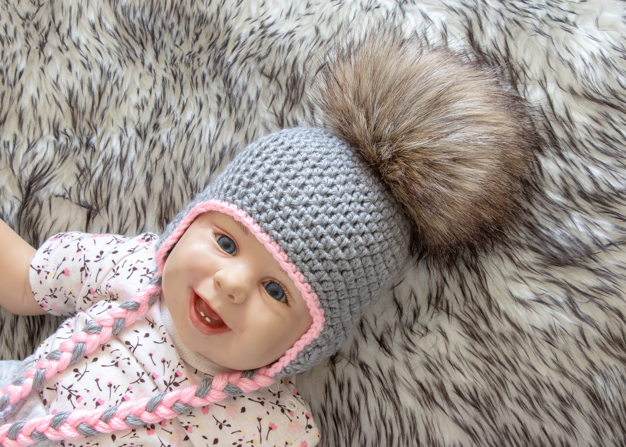 Gray Baby Girl Pom Pom Hat Baby Girl Earflap Hat Crochet Baby Hat Newborn Girl Hat Preemie Girl Hat Baby Winter Hat Toddler Girl Hat Gray Baby Girl Pom Pom Hat Baby Girl Earflap Hat Crochet Baby Hat Newborn Girl Hat Preemie Girl Hat Baby Winter Hat Toddler Girl Hat