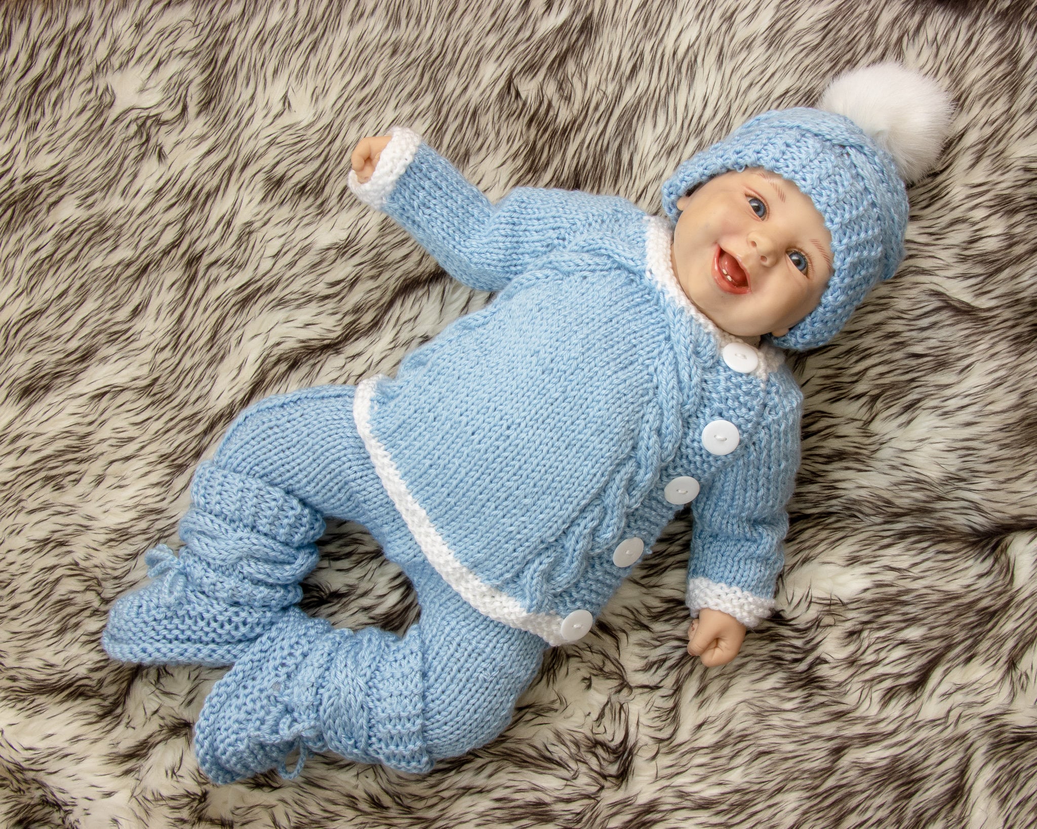 Baby Boy Home Coming Outfit Hand Knit Layette Knitted Baby Outfit