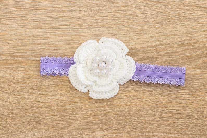 Baby shower gift Purple and white Baby Girl flower Headband Crochet headband Baby girl gift- Newborn Headband Purple baby headband