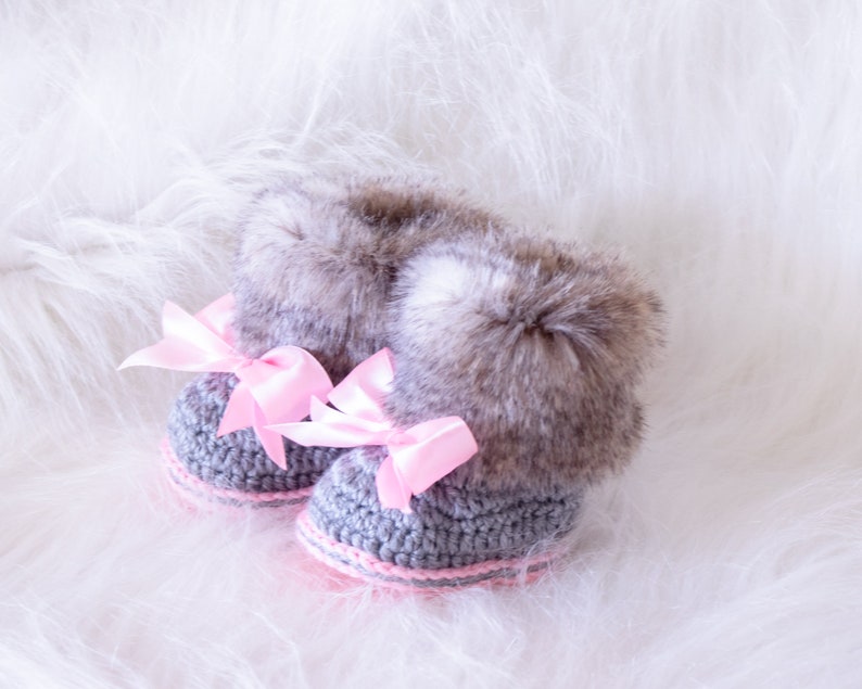 Pink and Gray Baby Girl Booties Crochet Booties Baby Girl Etsy