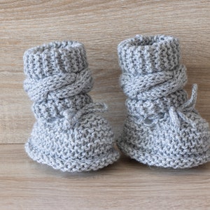 Gray baby booties, Unisex Baby Booties, Knitted booties, Baby boy booties, Baby Hand Knitted Booties, Cable knit baby boots, Infant booties image 9