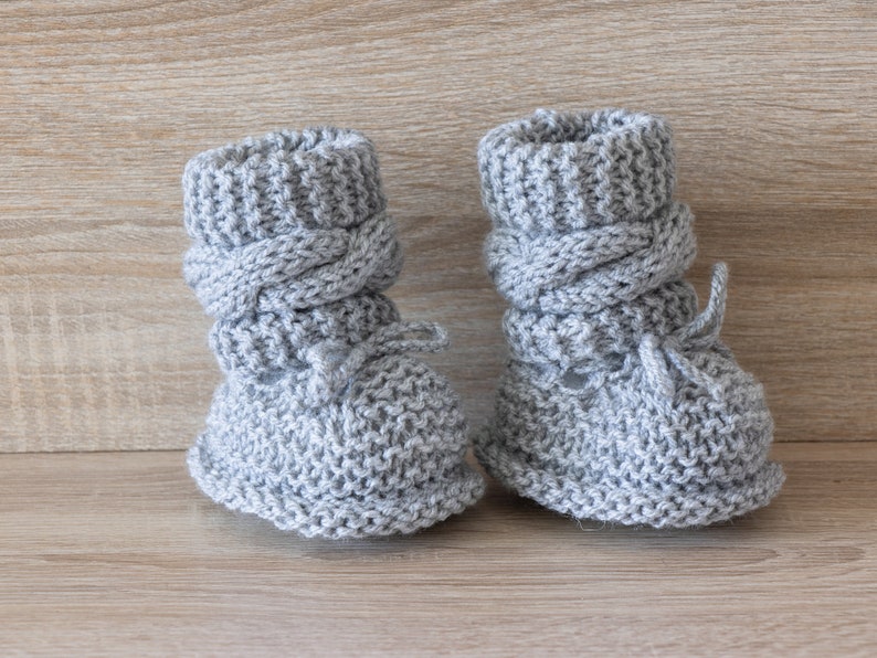 Gray baby booties, Unisex Baby Booties, Knitted booties, Baby boy booties, Baby Hand Knitted Booties, Cable knit baby boots, Infant booties image 9