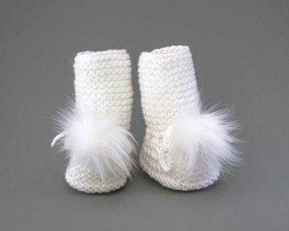 White Faux Fur Pom Pom Booties Baby Booties White Etsy