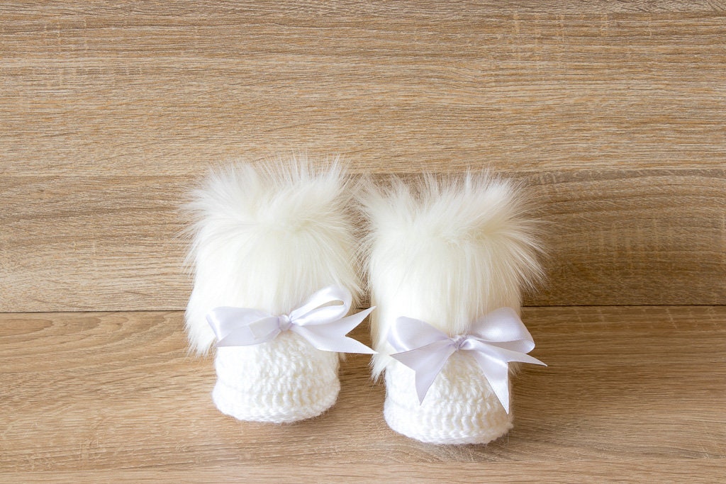 White baby booties Faux Fur Booties Baby girl shoes Baby Etsy