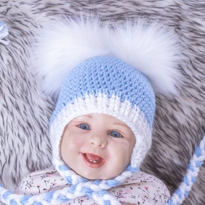 Baby Junge Double Pom Mütze und Stiefel, Häkeln Baby Set, Baby Winter Kleidung, Fell stiefel, Baby Jungen Geschenke, Preemie Junge, Baby Junge Ankündigung Bild 10