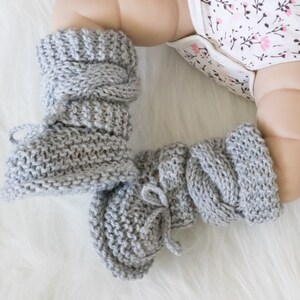 Gray baby booties, Unisex Baby Booties, Knitted booties, Baby boy booties, Baby Hand Knitted Booties, Cable knit baby boots, Infant booties image 3