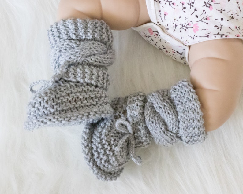 Gray baby booties, Unisex Baby Booties, Knitted booties, Baby boy booties, Baby Hand Knitted Booties, Cable knit baby boots, Infant booties image 3