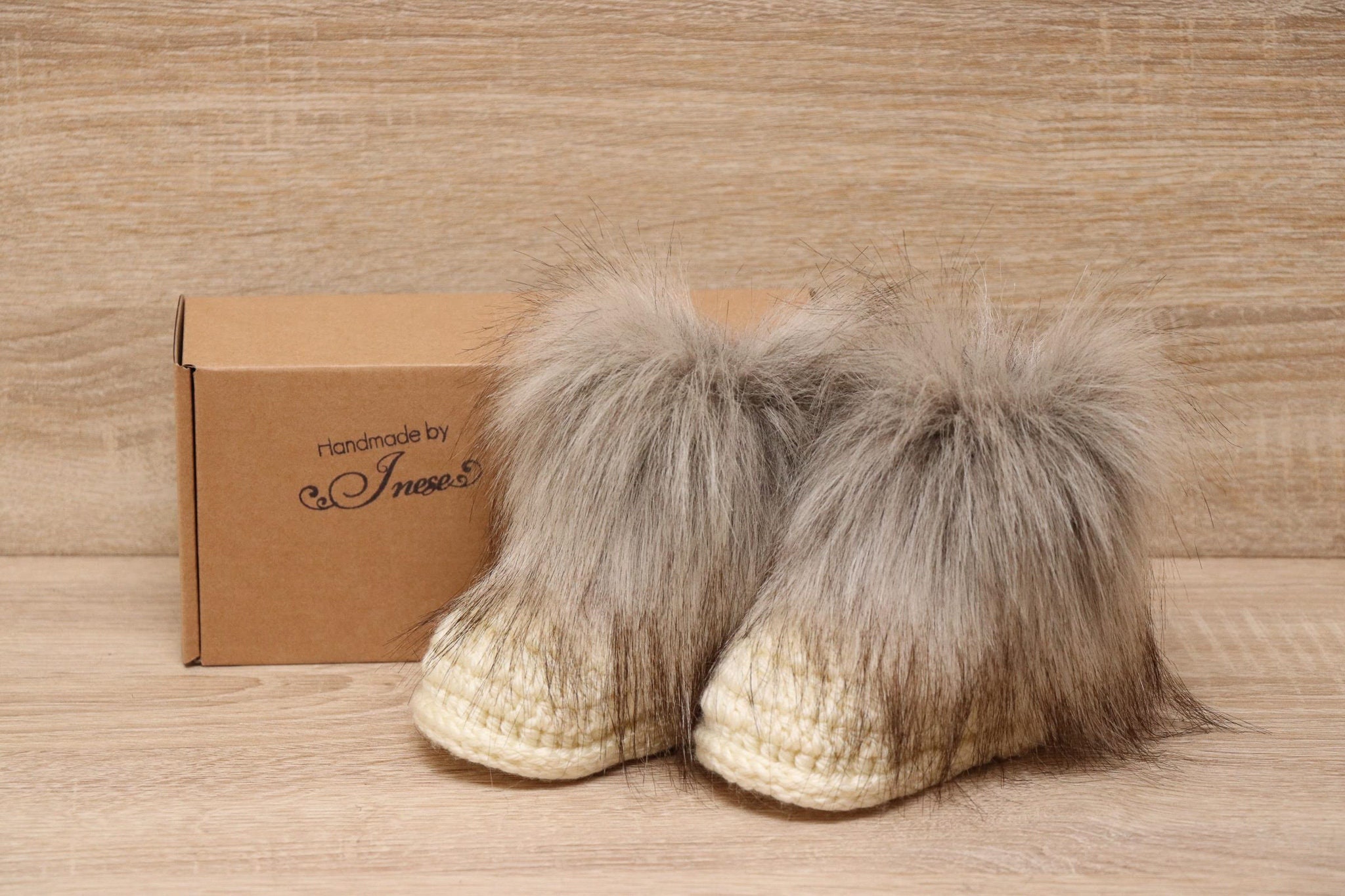 Faux Fur Booties Gender Neutral Baby Boots Crochet Baby Booties