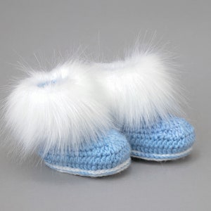 Baby boy booties, Preemie boy shoes, Faux Fur booties, Baby winter boots, Crochet baby booties, Infant shoes, Newborn shoes, Baby boy gift image 7