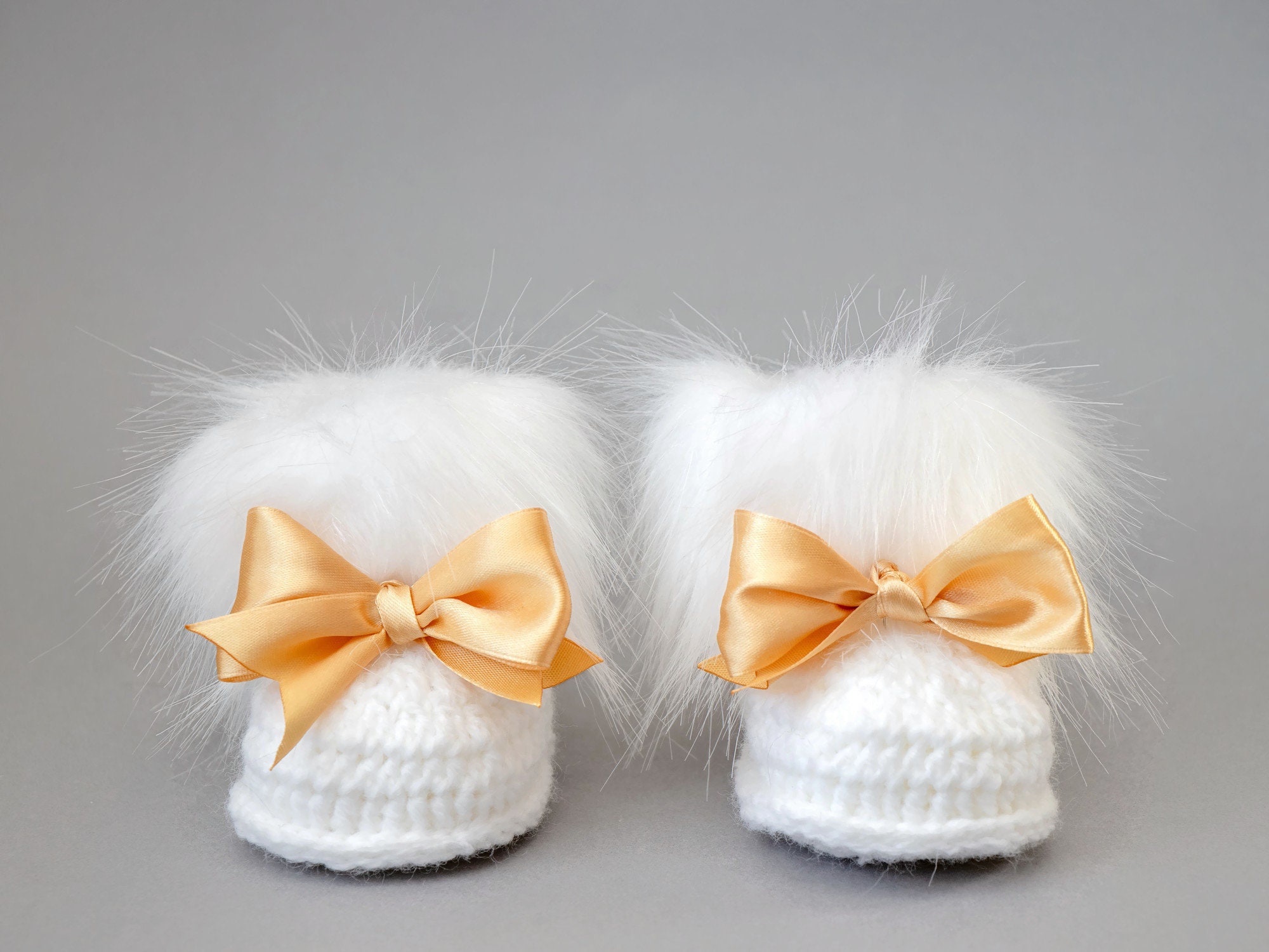 Elegant Baby Silver Crocheted Shoes with White Pom Poms for Baby Girls