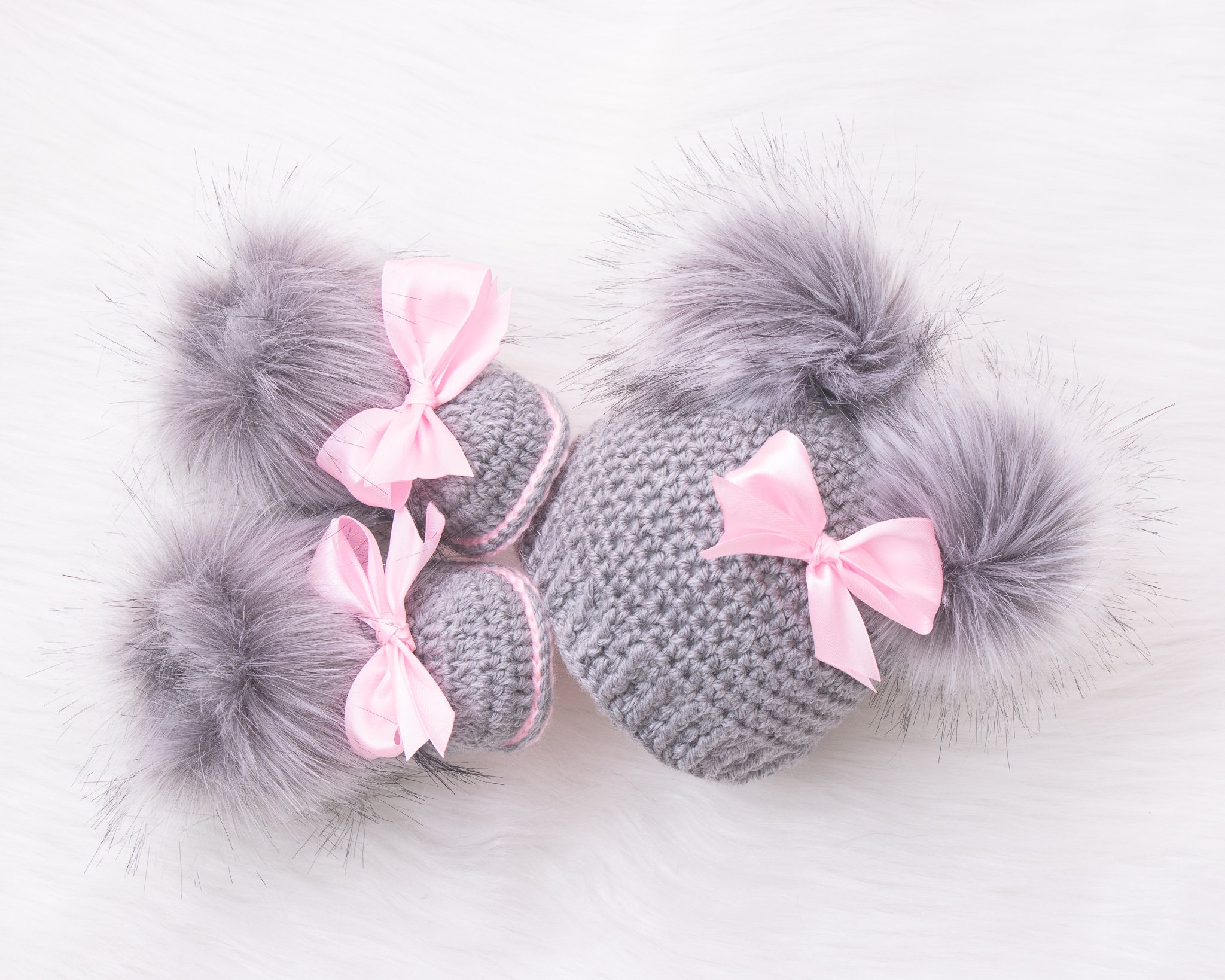 Baby Girls Hat and Booties Set Gift Pink