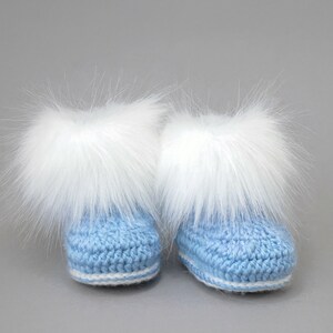 Baby boy booties, Preemie boy shoes, Faux Fur booties, Baby winter boots, Crochet baby booties, Infant shoes, Newborn shoes, Baby boy gift image 8