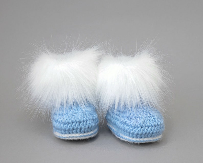 Baby boy booties, Preemie boy shoes, Faux Fur booties, Baby winter boots, Crochet baby booties, Infant shoes, Newborn shoes, Baby boy gift image 8