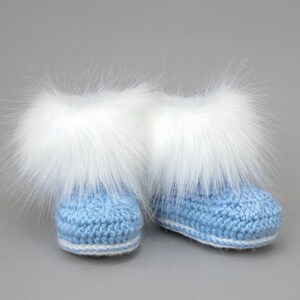 Baby boy booties, Preemie boy shoes, Faux Fur booties, Baby winter boots, Crochet baby booties, Infant shoes, Newborn shoes, Baby boy gift image 4