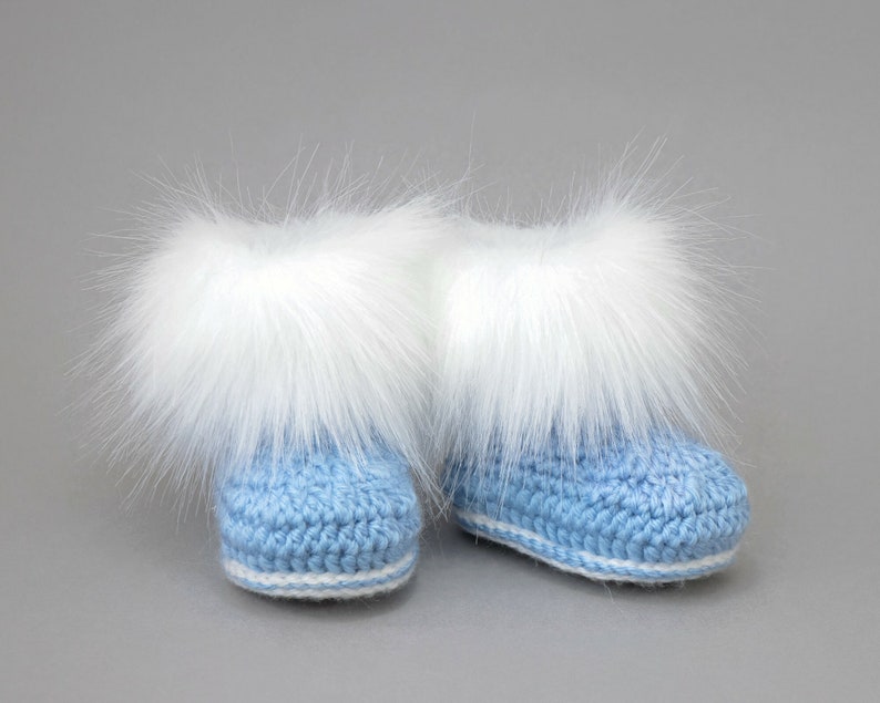 Baby boy booties, Preemie boy shoes, Faux Fur booties, Baby winter boots, Crochet baby booties, Infant shoes, Newborn shoes, Baby boy gift image 4