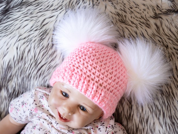 Two Seaside Babes Pale Pink Mini Pom Pom Hat | Newborn, Baby, Toddler, Girl, Women's Sizes Adult