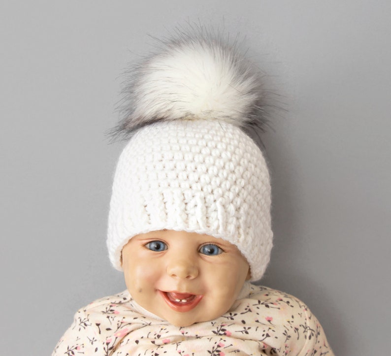 White Booties and Hat set, Faux fur booties, Fur pom pom hat, Hat and Booties set, Gender Neutral Baby Shower Gift, Baby winter clothes image 4