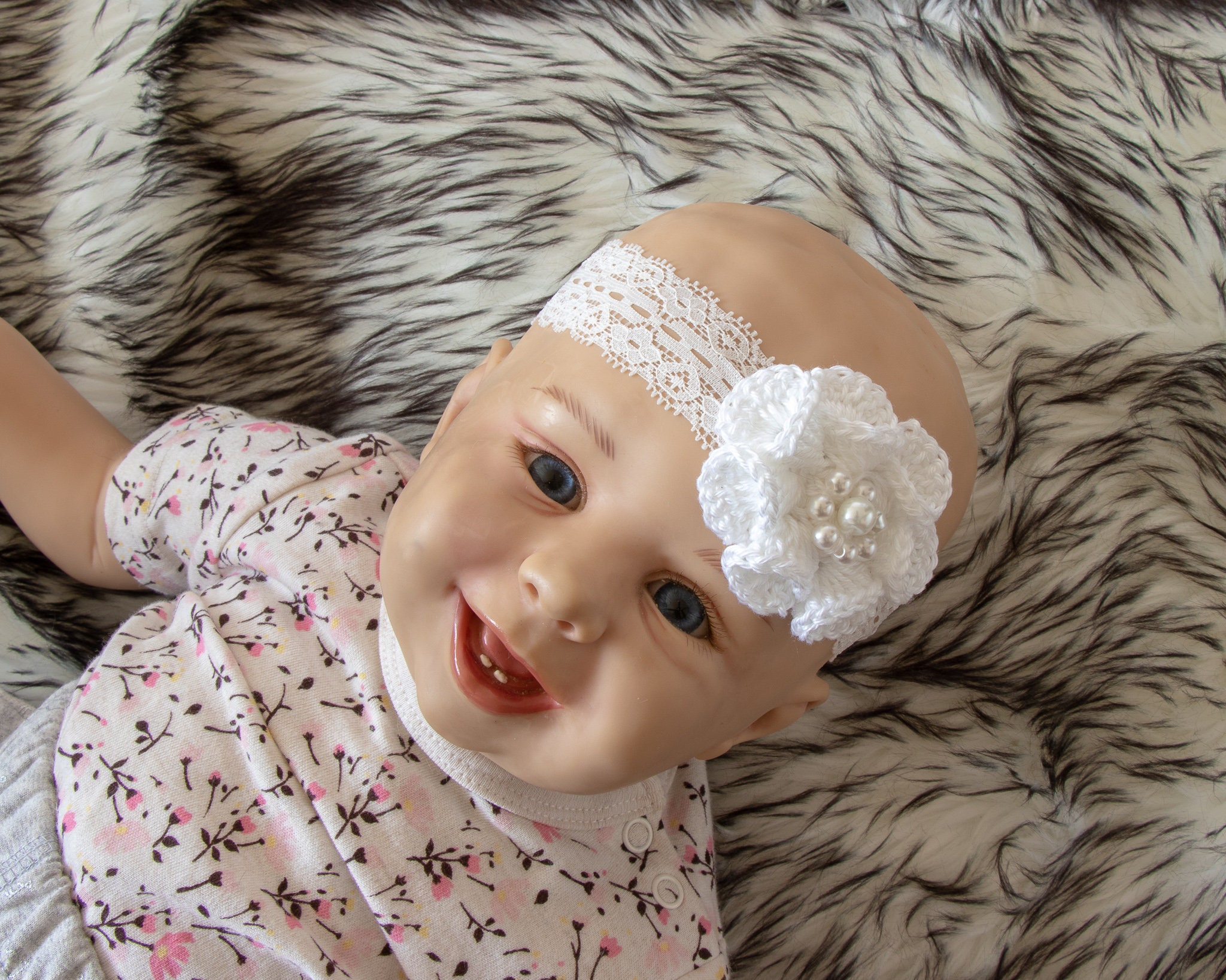 white newborn headband