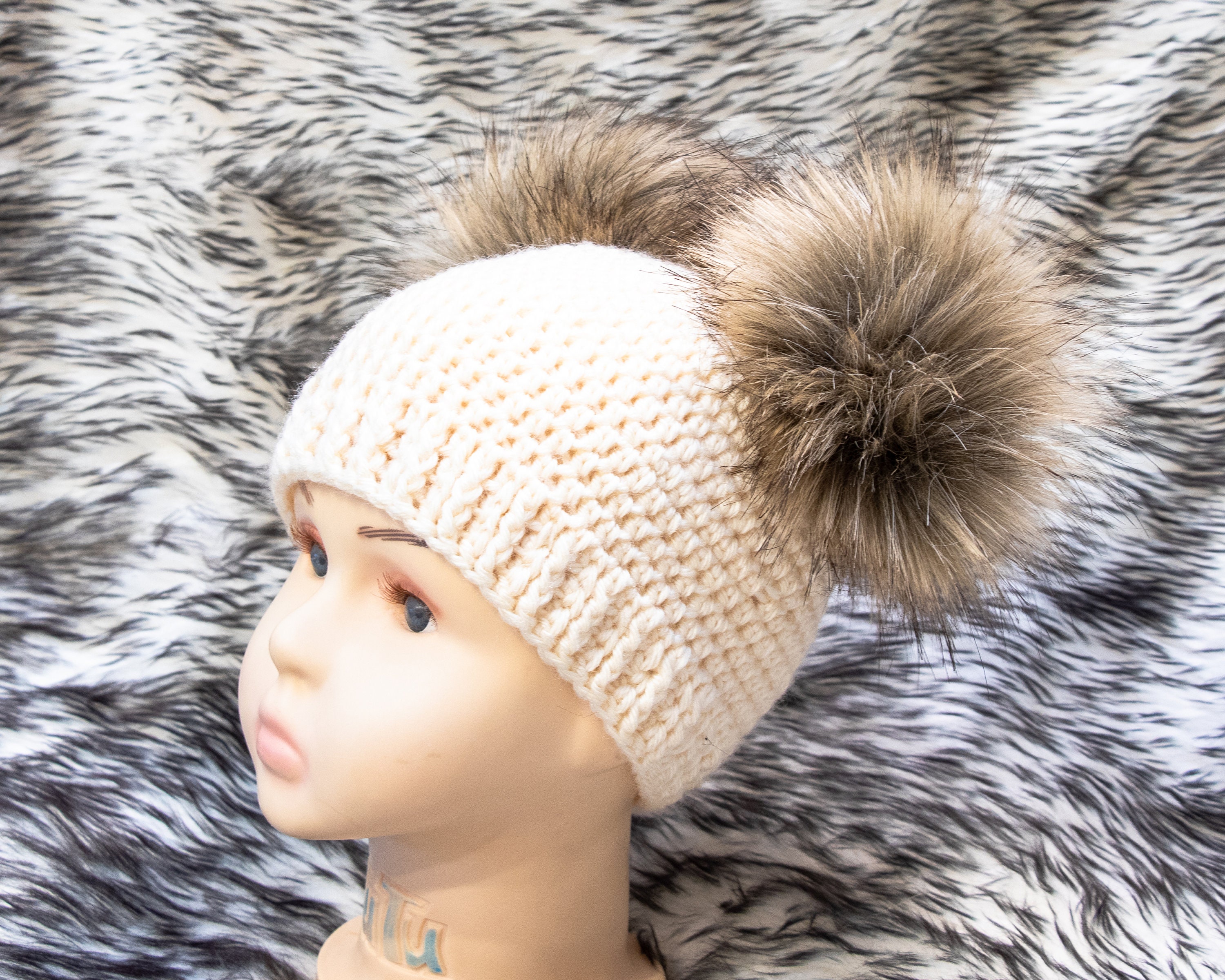 Navy Fur Double Pom Hat