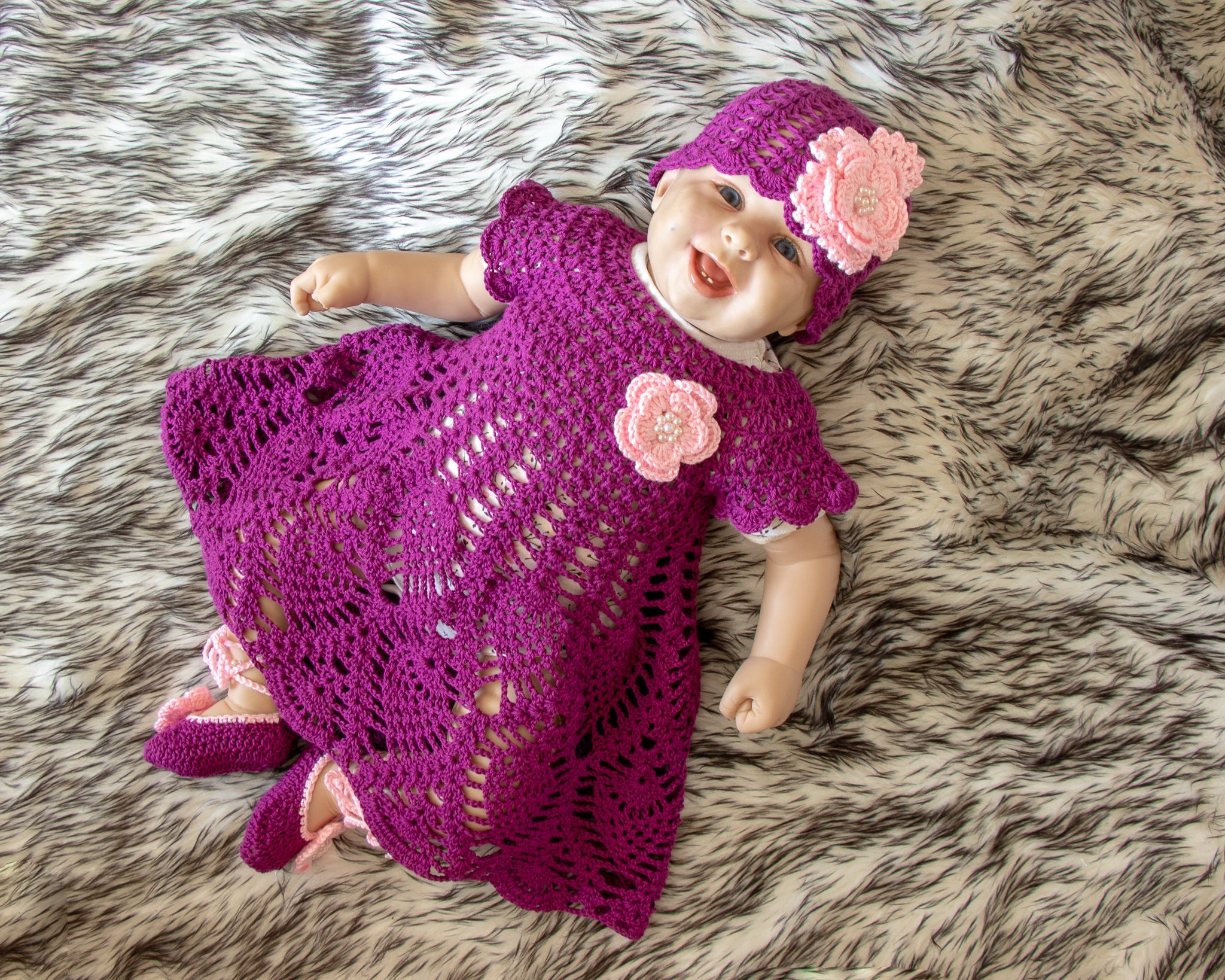 0-3m Crochet girl Dress Set, Baby girl summer clothes, Dress, Shoes and ...